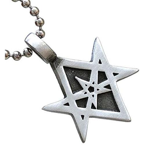 Thelema Jewelry Unicursal Hexagram Seal of Orichalcos unicursally six pointed star Celt Protection Amulet Pewter Boys Mens Womens Pendant Necklace Charm for men women boys girls w Silver Ball Chain