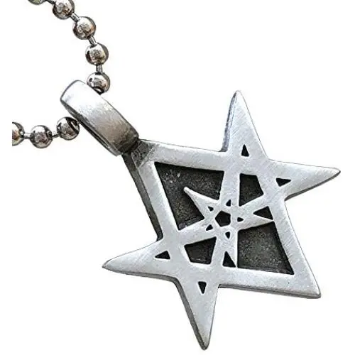 Thelema Jewelry Unicursal Hexagram Seal of Orichalcos unicursally six pointed star Celt Protection Amulet Pewter Boys Mens Womens Pendant Necklace Charm for men women boys girls w Silver Ball Chain