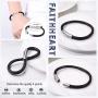 FaithHeart Personalized Mens ID Bracelets, Braided Leather Cord Wristband, Customized Beads Identification Bracelet Length 18-22CM with Delicate Packaging