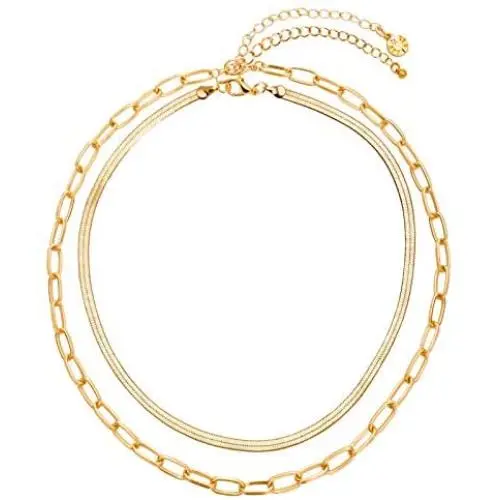LEGITTA Paperclip Link Necklace Snake Chain Herringbone Choker Layered Necklaces