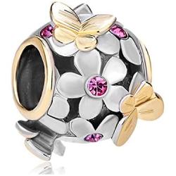 SexyMandala Best Gift for Mom Butterfly Flower Jan-Dec Birthstone Crystal Charms Beads for Bracelets