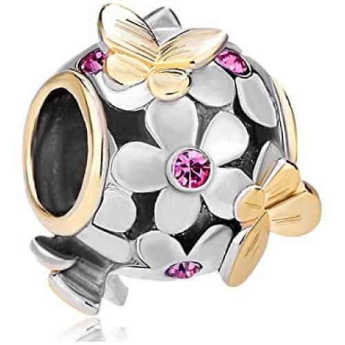 SexyMandala Best Gift for Mom Butterfly Flower Jan-Dec Birthstone Crystal Charms Beads for Bracelets