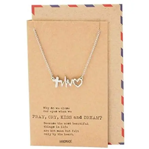 Quan Jewelry EKG Heartbeat Love Cardiogram Necklace, ECG Gifts for Nurses, Gifts for Girlfriend, Jewelry for Women, Cross Pendant Heart Charm, Gift for Mothers Day, Comes with Handmade Greeting Card