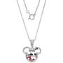 Disney Womens and Girls Jewelry Mickey or Minnie Mouse Sterling Silver Crystal Head Silhouette Shaker Pendant,18''