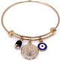 18K Gold Plated Expandable Bangle Bracelet Charm St. Benedict Medal & Genuine Azabache Stone