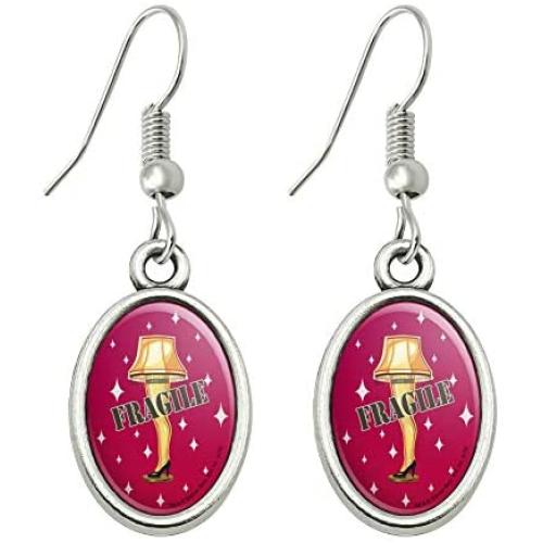 GRAPHICS & MORE A Christmas Story Fragile Novelty Dangling Drop Oval Charm Earrings