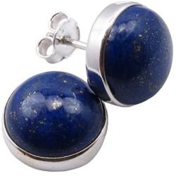 SilverStarJewel Solid Sterling Silver Lapis Lazuli Earrings 0.5'' Wedding Gift