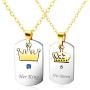 Fashion Ahead 2pcs Couple Necklaces Gold Crown Tag Her King and His Queen Pendant Necklaces Stainless Steel Matching Set Jewelry Gifts