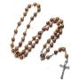 Catholic Olive Wood Rosary Beaded Prayer Jerusalem Cross Decor Crucifixion of Christ Jesus Necklace for Auto Vehicle for Men Women Religious Jewelry Pendant 14 inch