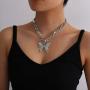 Zoestar Butterfly Choker Necklace Gorgeous Crystal Pendant Necklaces Sparkly Butterfly Chain Jewelry for Women (Silver)