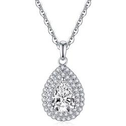 AINUOSHI Elegant Jewelry Sterling Silver Teardrop Clear Cubic Zirconia Drop Pendant Necklace, Jewelry Gift for Bridesmaids