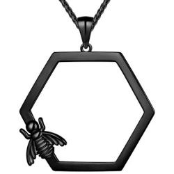 beautlace Honeycomb Hexagon Necklaces 18K Gold/Silver/Black Gun Plated with Honey Bee Pendant Charm Jewelry Gifts for Men and Women KP0128