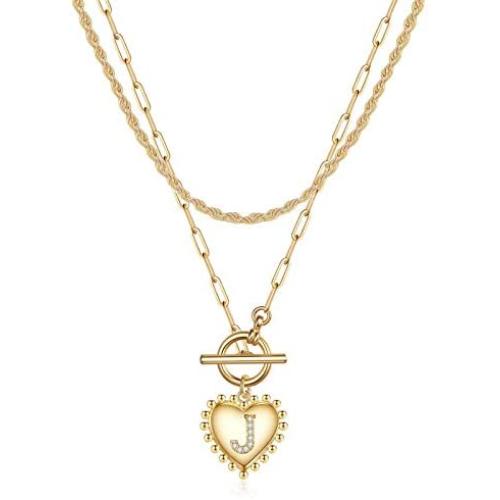 IEFWELL Gold Necklaces for Women Girls, 14K Gold Plated Heart Pendant Gold Chain Necklaces for Women Layering Necklaces for Girls Jewelry
