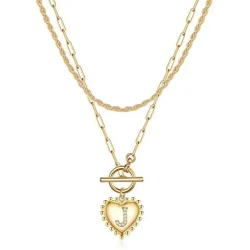 IEFWELL Gold Necklaces for Women Girls, 14K Gold Plated Heart Pendant Gold Chain Necklaces for Women Layering Necklaces for Girls Jewelry