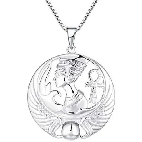 JO WISDOM Nefertiti Necklace,925 Sterling Silver Egypt Queen Nefertiti Pendant Necklace,Ankh Cross Jewelry for Women JO WISDOM Nefertiti Necklace,925 Sterling Silver Egypt Queen Nefertiti Pendant Necklace,Ankh Cross Jewelry for Women