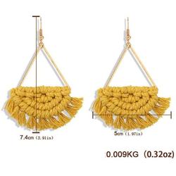 Bohemian Colorful Tassel Dangle Earrings Ethnic Fan Shape Fringe Statement Drop Earring Women Girls Boho Vacation Semi-circle Jewelry