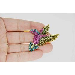 JUMOO Color Crystal Rhinestone Hummingbird Brooch for Women Girls Bird pin Fashion Jewelry