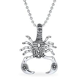Bling Jewelry Tribal Zodiac Scorpion Pendant Necklace for Men Silver Tone Oxidized Black Stainless Steel 20 Inches