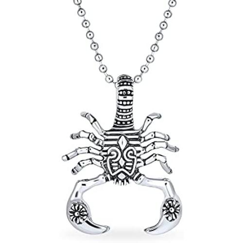 Bling Jewelry Tribal Zodiac Scorpion Pendant Necklace for Men Silver Tone Oxidized Black Stainless Steel 20 Inches