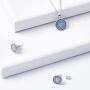iRealy 925 Sterling Silver Pendant Necklace and Stud Earrings Jewelry Set, Fashion Round Boho Ear Studs Cubic Zirconia for Women/Girl/Bride/Mom/Wife
