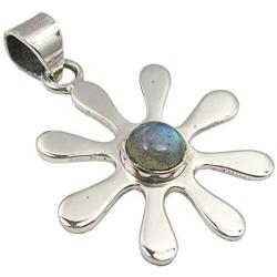 SilverStarJewel 925 Solid Silver Labradorite tcw 0.9 Necklace Pendant 1.4'' Bijoux