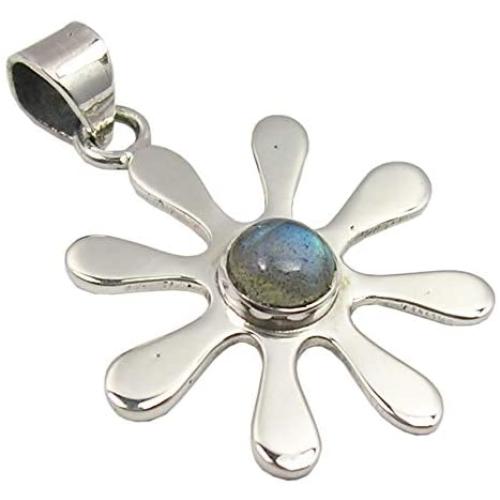 SilverStarJewel 925 Solid Silver Labradorite tcw 0.9 Necklace Pendant 1.4'' Bijoux