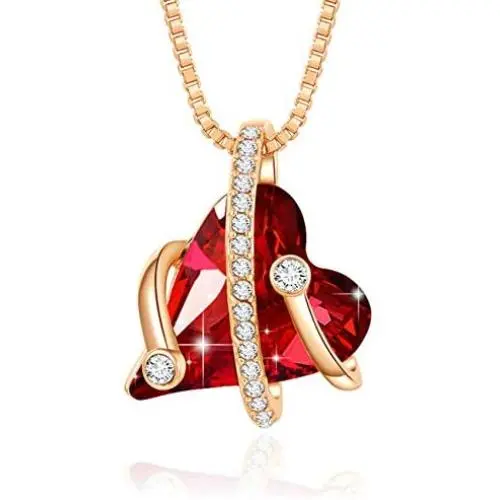 Eterstarly Wish Stone Pendant Necklace with Red Birthstone Heart Crystal, 18K Rose Gold Plated, 16.4'' + 2'' Eterstarly Wish Stone Pendant Necklace with Red Birthstone Heart Crystal, 18K Rose Gold Plated, 16.4'' + 2''