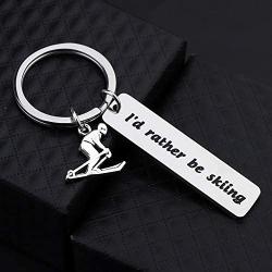 Gzrlyf Id Rather be Skiing Keychain Funny Skiing Gifts for Skier Ski Lovers Ski Coach Gift