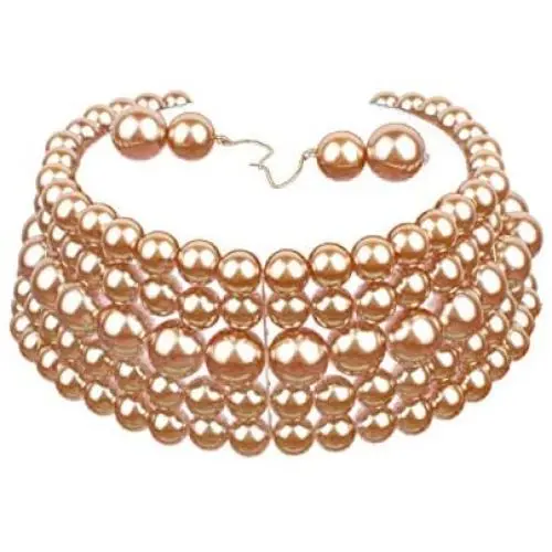 COLORFUL BLING 5 Rows Elegant Simulated Pearl Strand Choker Necklace with Earrings Set Women Ladies Statement Jewelry