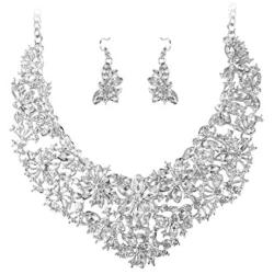 ORAZIO Rhinestone Necklace Earring Set for Women Girls Bridesmaid Jewelry Sets for Wedding