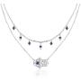 Lovgifset Hamsa Hand Necklace Blue Evil Eye Layered Necklaces for Women Sapphire Birthstone S925 Sterling Silver Dainty Double Layer Jewelry