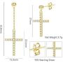 Fansilver S925 Sterling Silver Cross Dangle Drop Stud Earrings 14K Gold Plated Pendant Chain Earrings For Women Men Cubic Zirconia Cross Earrings Punk Jewelry