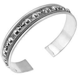 AeraVida Lovable Couple Face to Face Elephant .925 Sterling Silver Cuff Bracelet
