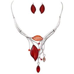 Rosemarie Collections Womens Leaf Design Statement Bib Necklace Earrings Set, 14''-17'' with 3'' Extender