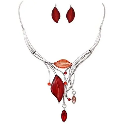 Rosemarie Collections Womens Leaf Design Statement Bib Necklace Earrings Set, 14''-17'' with 3'' Extender Rosemarie Collections Womens Leaf Design Statement Bib Necklace Earrings Set, 14''-17'' with 3'' Extender