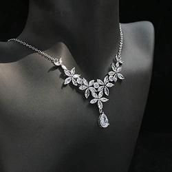 Roseeden Woman Wedding Party CZ Jewelry Bridal Zirconia Necklace and Earrings Set RE8064