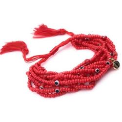 LESLIE BOULES Red Multi Strand Miyuki Glass Seed Beads Adjustable Tassel Bracelet Handmade Jewelry