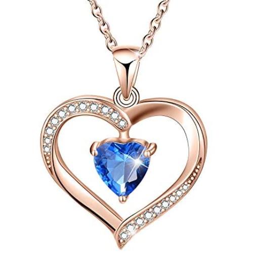 ✦Gifts for Mothers Day✦ Forever Love Heart Necklace Jewelry 18K White Gold/ Rose Gold Plated 925 Sterling Silver Birthstone Pendant Necklace with 5A Cubic Zirconia Birthday Gifts for Women and Girls