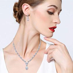 EVER FAITH Gorgeous White Cubic Zirconia Charming Water Drop Bridal Bride Necklace Earrings Set Silver-Tone