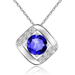 Sapphire Necklace Square Pendant Necklace September Birthstone Choker Necklace Charms for Women Mothers Teens Girls Wedding Birthday Party Jewelry Fashion Gifts