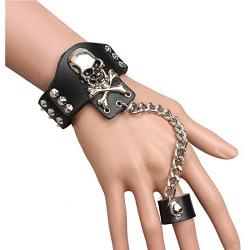 MIXIA Vintage Gothic Leather Snake Animal Finger Adjustable Ring Set Steampunk Skull Wolf Head Charm Hand Chain Harness Slave Bracelets Bangle