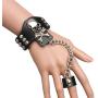MIXIA Vintage Gothic Leather Snake Animal Finger Adjustable Ring Set Steampunk Skull Wolf Head Charm Hand Chain Harness Slave Bracelets Bangle