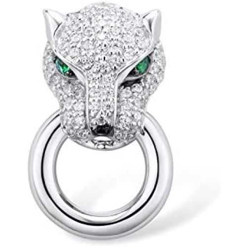 Santuzza Panther White Cubic Zirconia Pendant for Women 925 Sterling Silver Leopard Head Jewelry