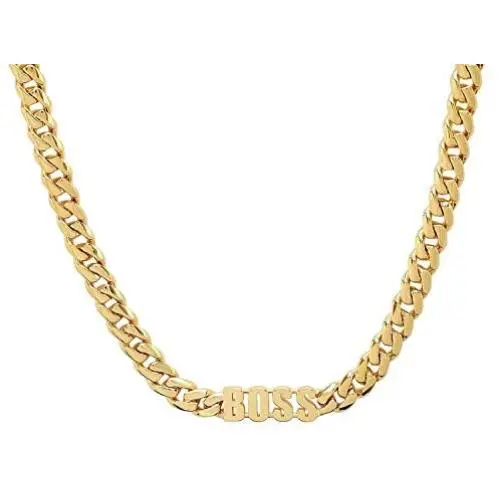 14K Gold BOSS Cuban link Chain Pendant Necklace Solid Clasp for Men,Women, girls, Teens Thin for Charms Miami Cuban Link Diamond Cut Fashion jewelry