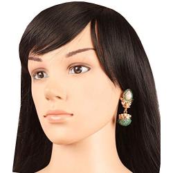 Touchstone Indian Bollywood spherical faux pearls jhumki earrings in antique gold tone for women