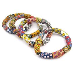 TheBeadChest African Traditional Bead Bracelet, Krobo Tribal Painted Powder Glass Authentic Stretch Bracelet Inspired by African Trade Beads