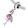 Eternalll Original 925 Sterling Silver Beads Pink Flamingo Bird Enamel CZ Stone Dangle Lucky Animal Charm Birthday Christmas Charm for Women Original Pandora Bracelets Jewelry Gift (B)