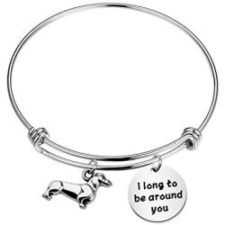 BAUNA Dachshund Bracelet Doxie Dog Jewelry I Long To Be Around You Wiener Dog Pet Owner Gift For Dachshund Lover