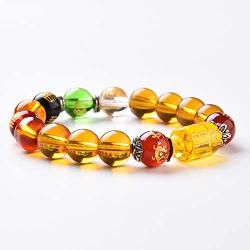 BOYULL Feng Shui Citrine Gem Stone Wealth Porsperity Bracelet with Dragon, White Tiger, Suzaku, Basalt Beads, Attract Wealth and Good Luck, Deluxe Box Included