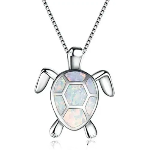 WEILYDF Turtle Pendant Opal Necklace Rhinestone Zircon Clavicle Chain Womens Jewellery Gift Accessories,white